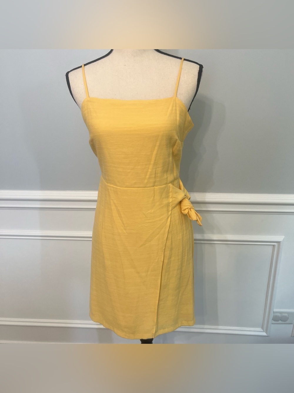 Nine West Yellow Sundress Wrap Side Tie Detail Mini Dress Lined Adjustable S